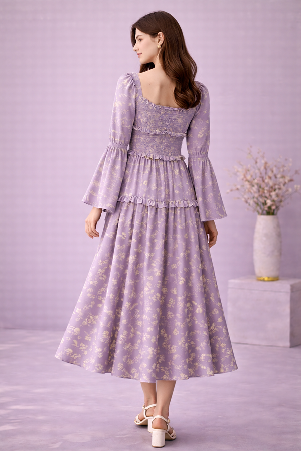 Lavender Bloom Smocked Midi Dress